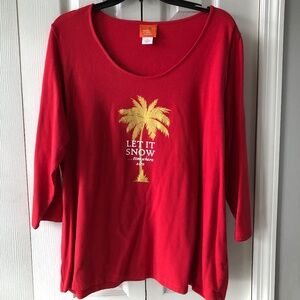 Womens' tee by Hearts of Palm,  Red Christmas, 3/4 length sleeves, 1X, VGUC